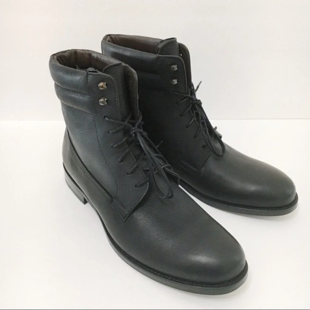 NEW Bacco Bucci‎ Mezlan Cesc Lace Up Men's Black Leather Boots Shoes Size 10